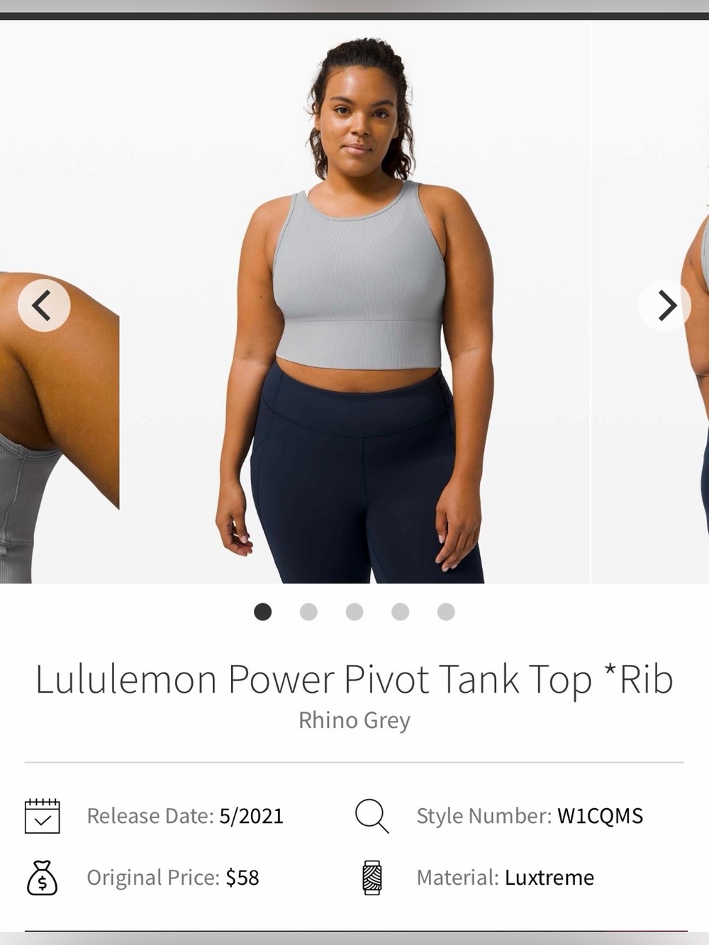 lululemon athletica Power Pivot Rib Tank Top - Rhino Grey